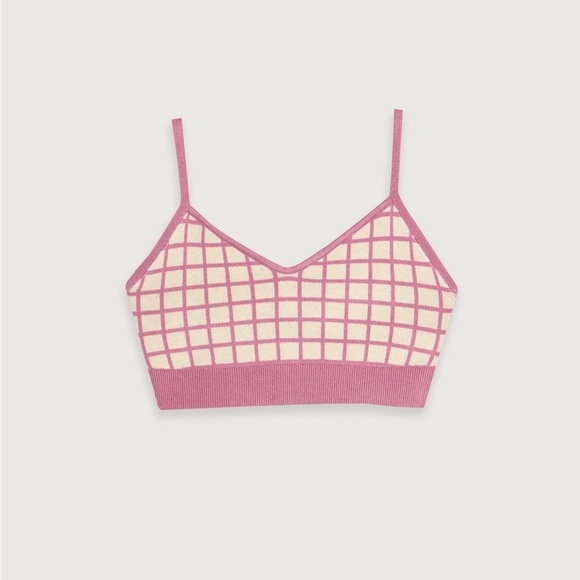 OAK + FORT Tops - OAK + FORT Pink and Cream Knit Bralette (S)